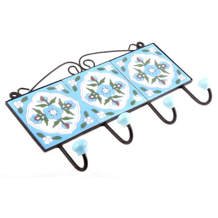 Turquoise And White Floral Tiles Hooks Online